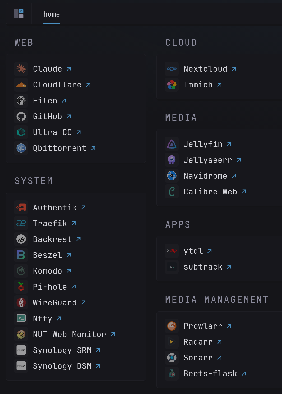 Screenshot of Glance homepage