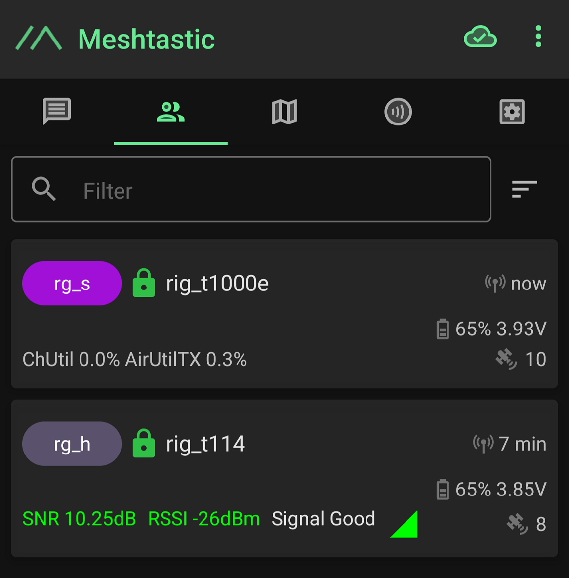 Meshtastic nodes within the app